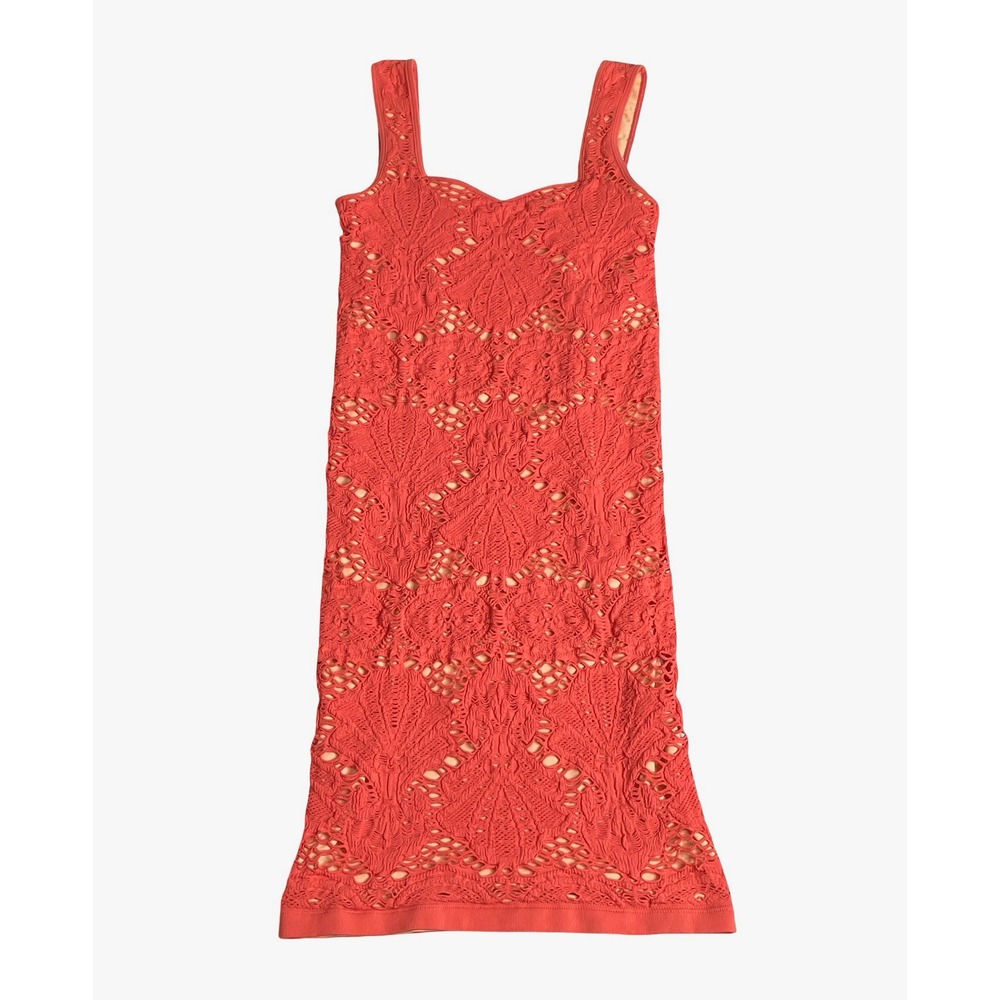 Intimately Free People Medallion Crochet Bodycon Mini Dress M/L Coral‎ Lace Boho
